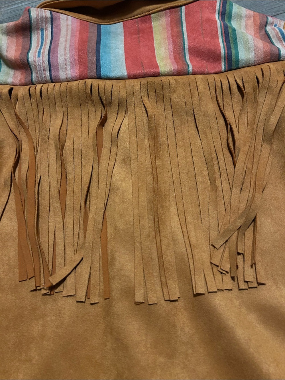 Fringed Suede (Like) Western Jacket in Tan with Multicolor Yoke Fashion Express - Picture 7 of 14